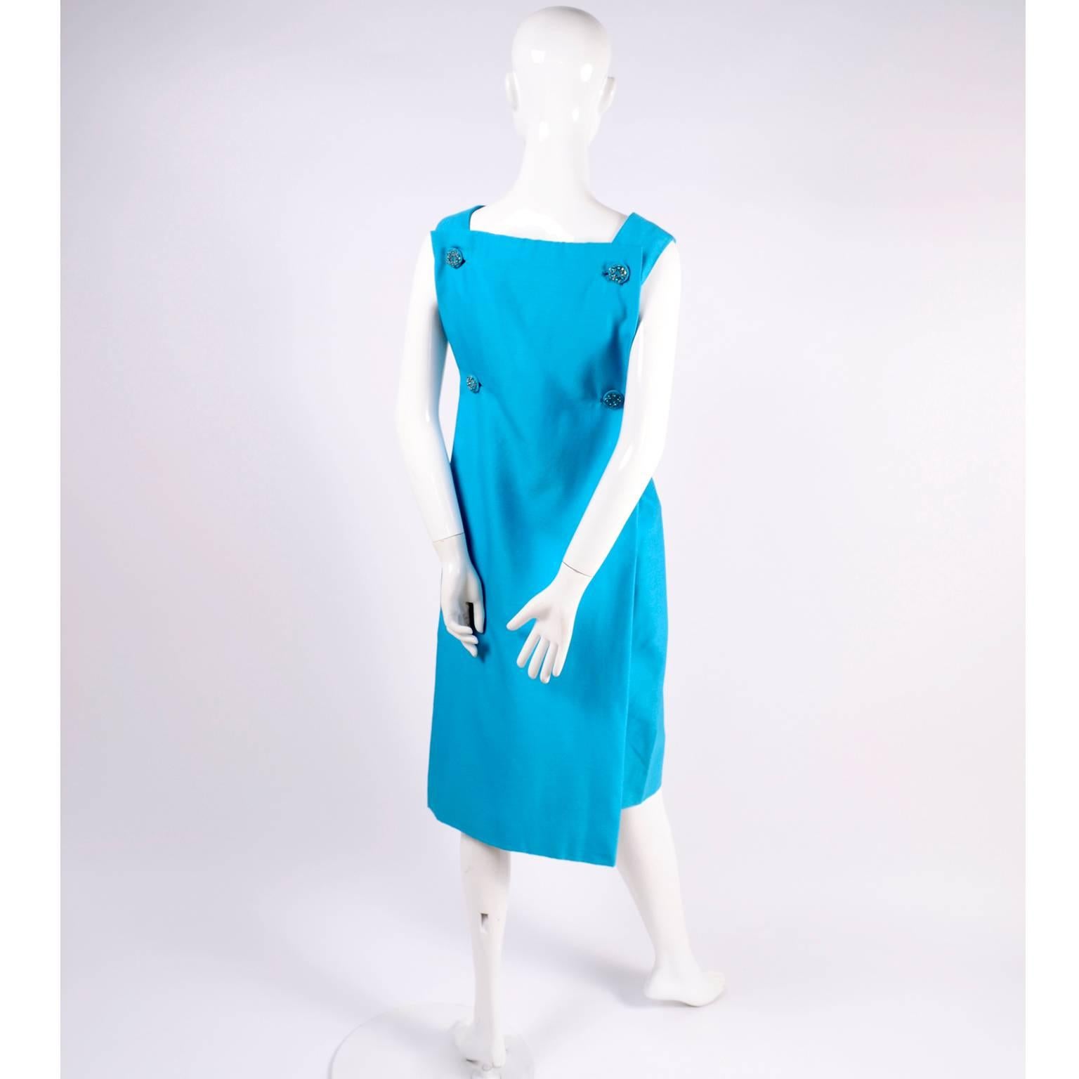 Blue Silk Beaded Suzy Perette Vintage Cape Dress W/ Removable Back Panel  For Sale 1