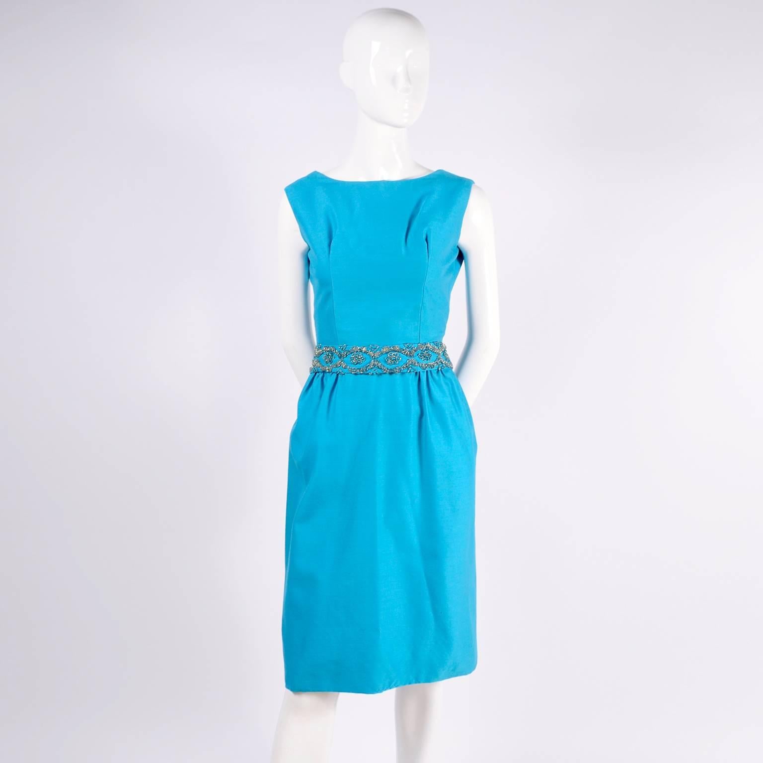 Blue Silk Beaded Suzy Perette Vintage Cape Dress W/ Removable Back Panel  For Sale 7