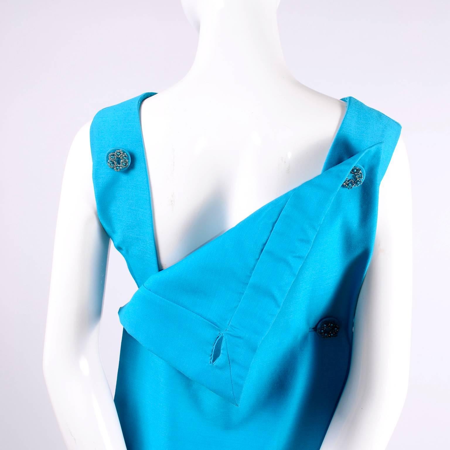 Blue Silk Beaded Suzy Perette Vintage Cape Dress W/ Removable Back Panel  For Sale 4