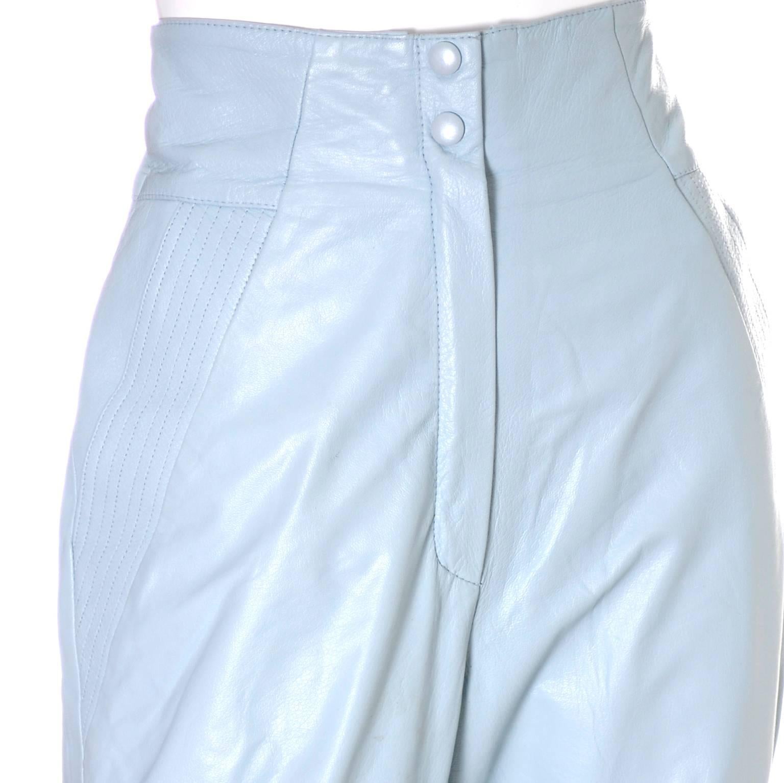 1980s Lillie Rubin Vintage High Waisted Blue Leather Pants Size 10 In New Condition In Portland, OR