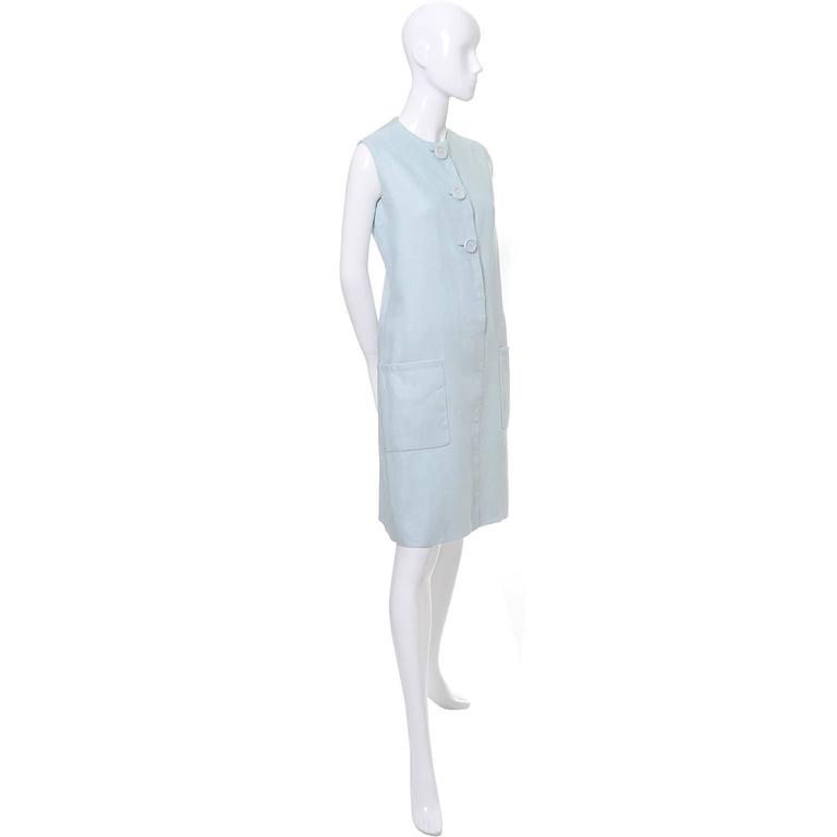 Norman Norell Vintage Dress from I Magnin in Blue Linen with Pockets ...