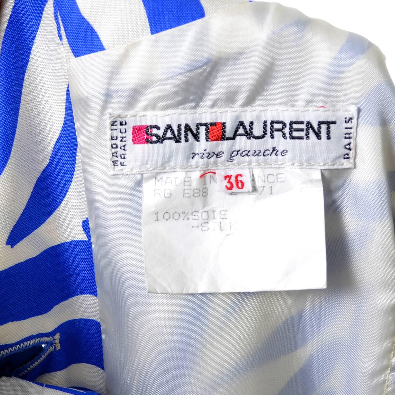 1980s YSL Vintage Dress Yves Saint Laurent Abstract Bold Zebra Print Blue Sz 36 2