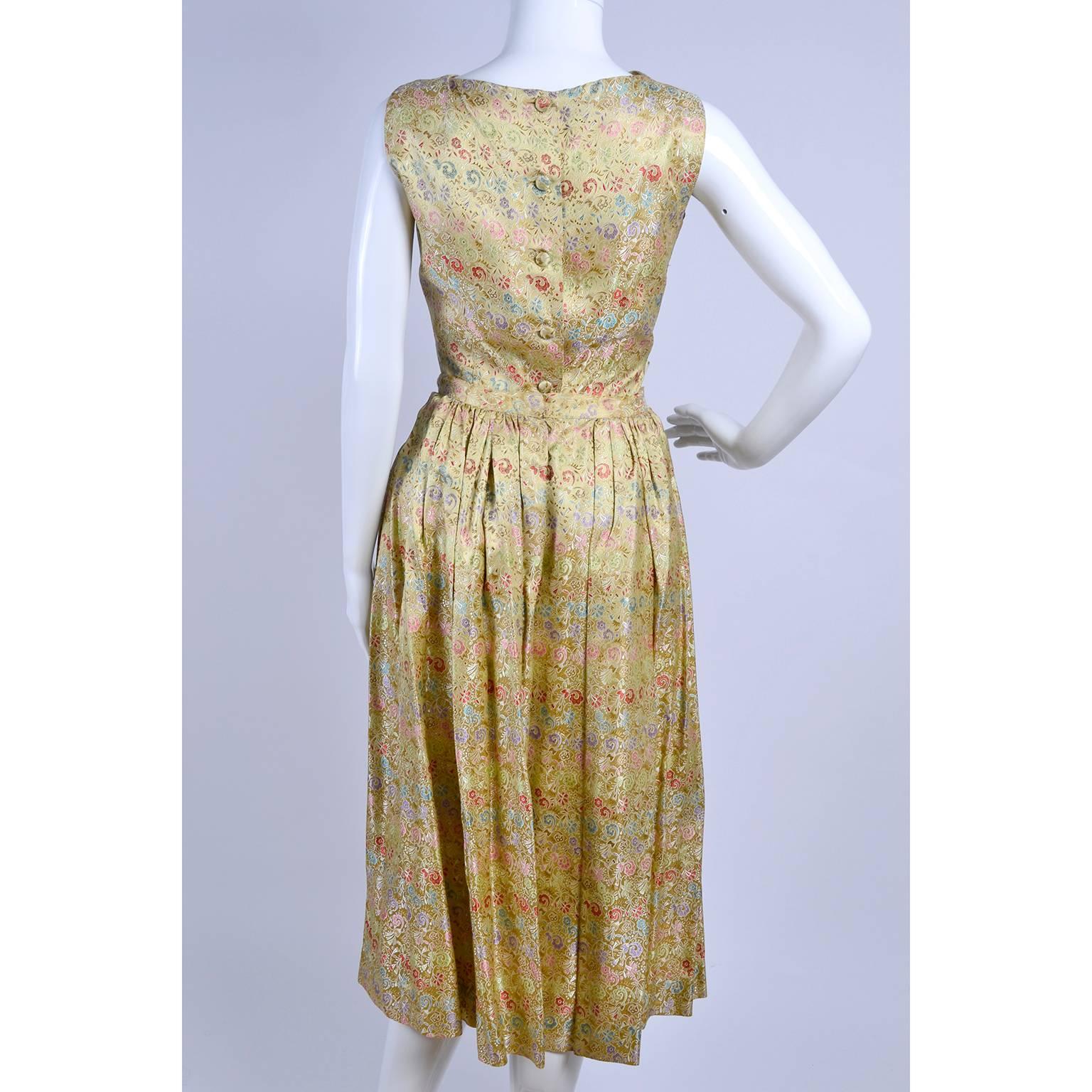 Women's 1950s 2 pc Vintage Dress Nelly de Grab New York Gold Brocade Floral Skirt Top