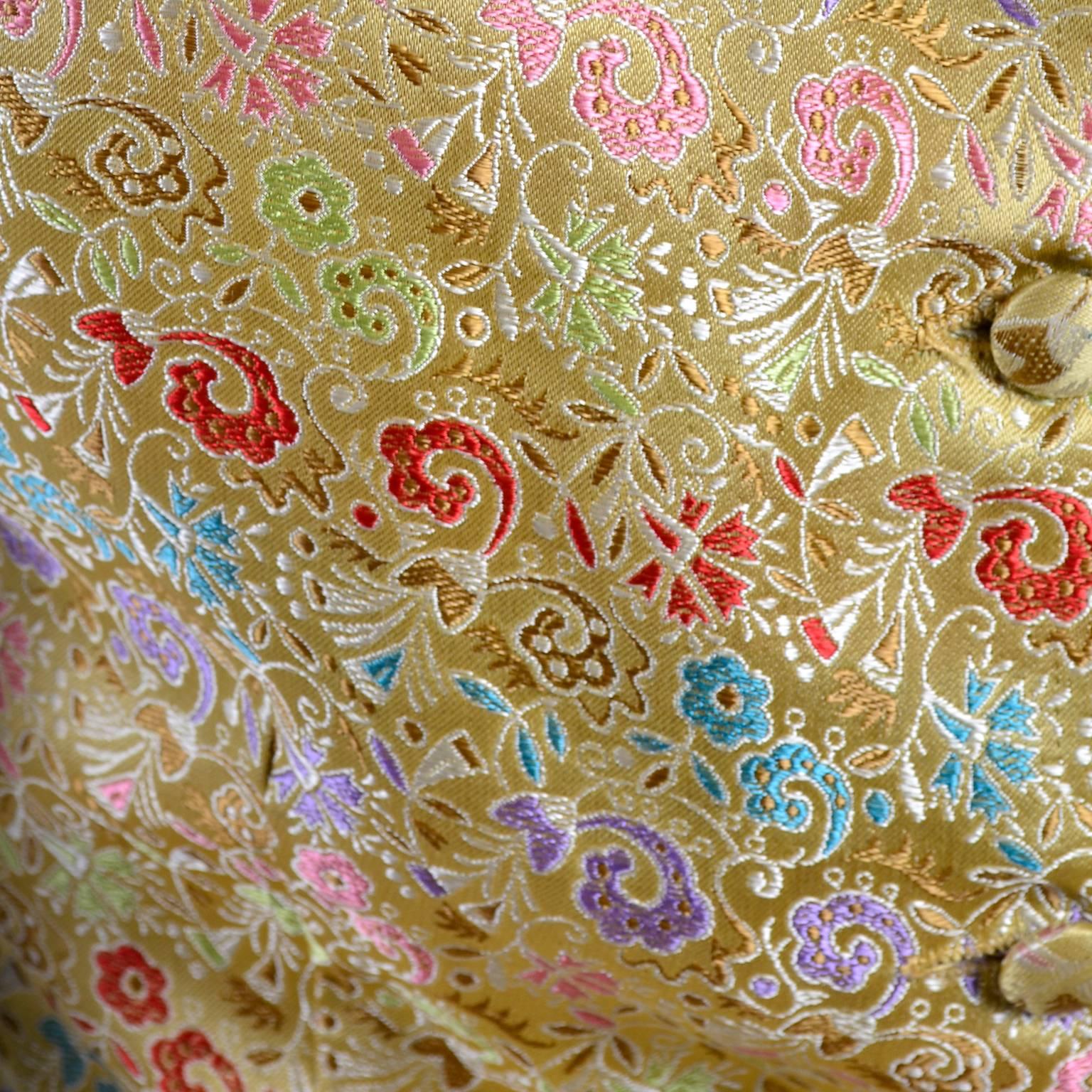 1950s 2 pc Vintage Dress Nelly de Grab New York Gold Brocade Floral Skirt Top In Excellent Condition In Portland, OR