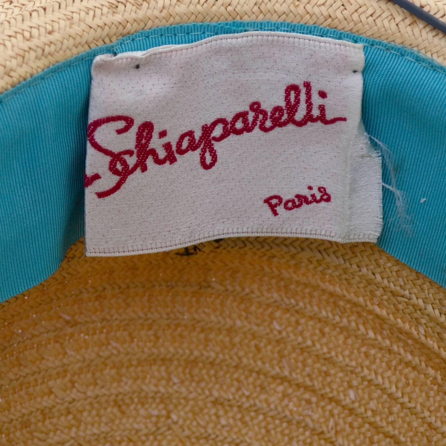 Schiaparelli 1960s Vintage Hat Straw Black Vinyl Laces  In Excellent Condition In Portland, OR