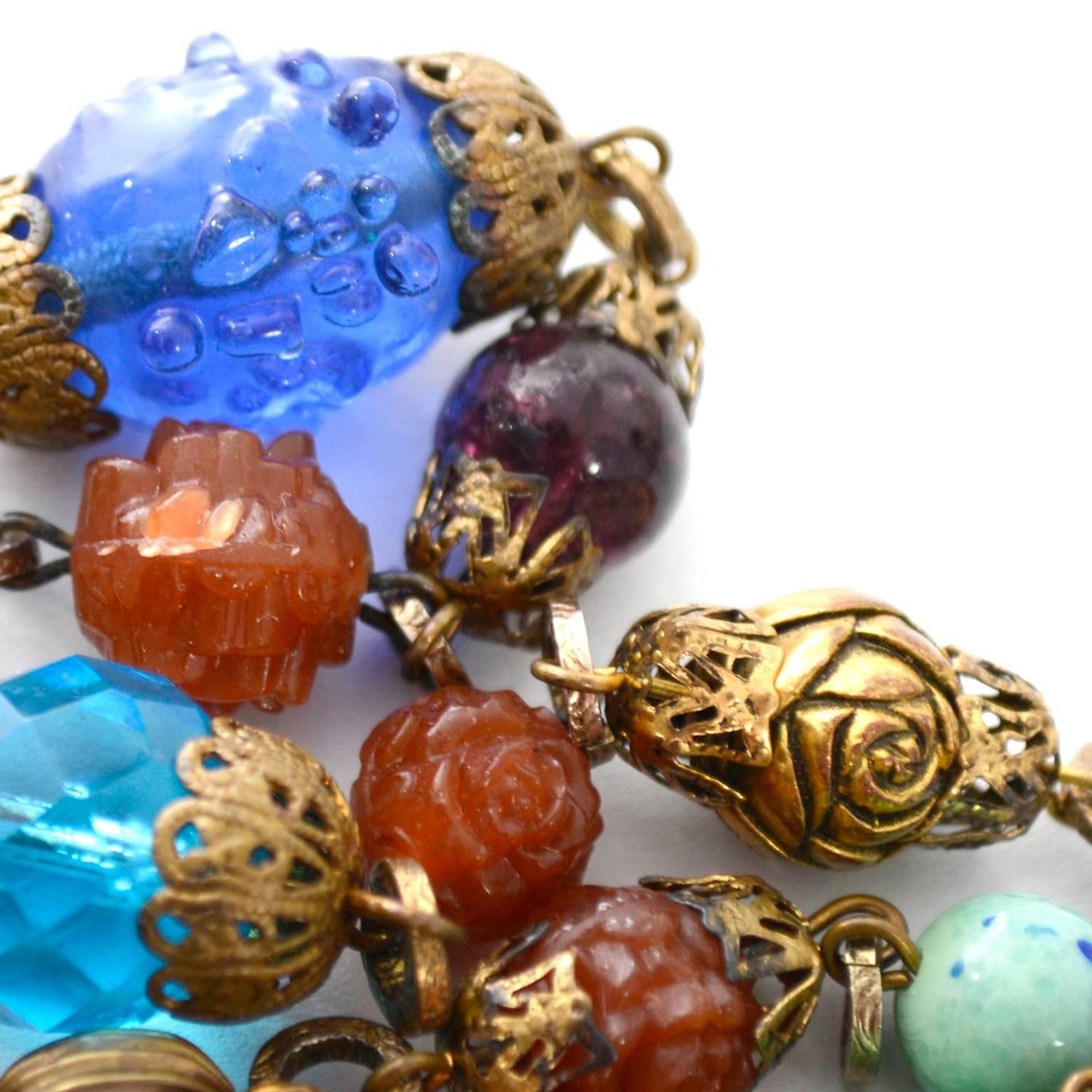 Vintage 1920s Rare Glass Bead Flapper Necklace Lapis Lampwork Peking