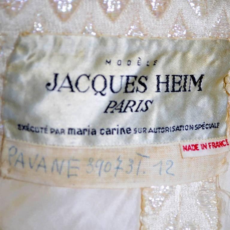 1960s Jacques Heim Vintage Dress Creamy Metallic Diamond Pattern Evening Gown 1