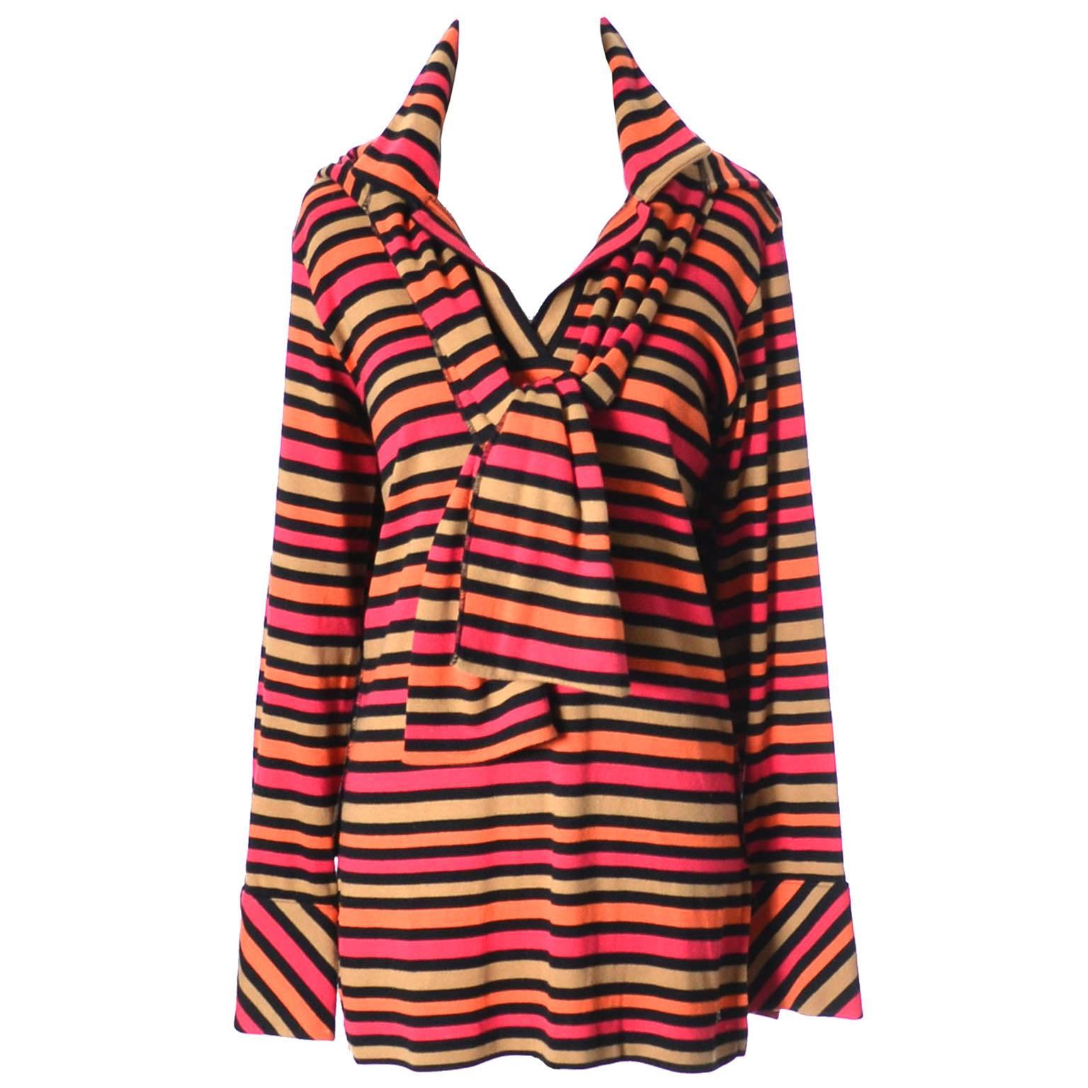 This is a 2 piece vintage Sonia Rykiel Paris Striped 100% cotton ensemble that includes a long sleeved top and coordinating 1/2 top to tie around your neck!  Sonia Rykiel always designs things in such a unique 