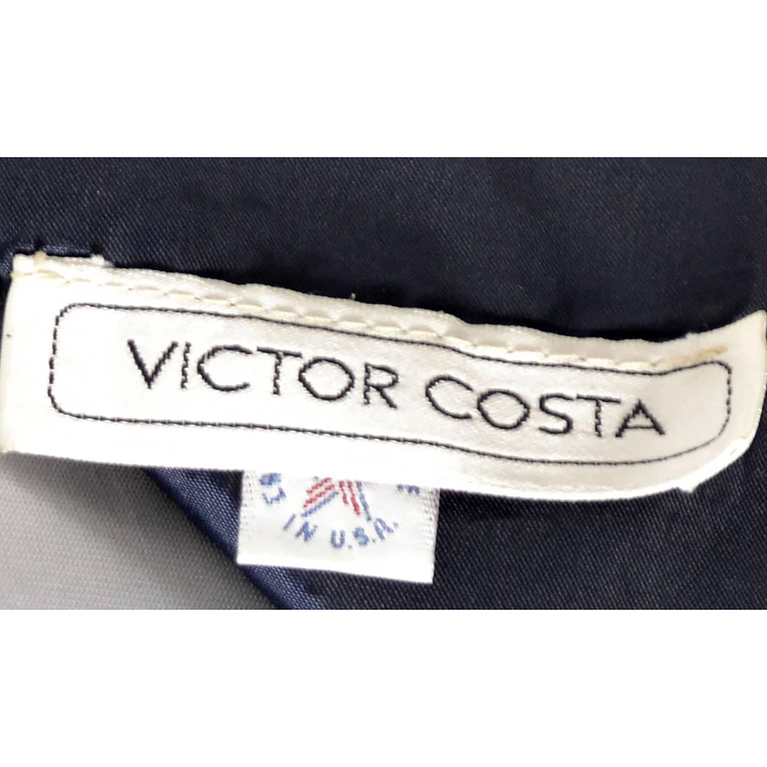 Women's 1980s Strapless Victor Costa Vintage Dress Navy White Polka Dots 2/4