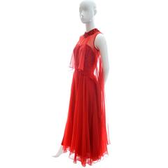 1970s Mike Benet Vintage Dress in Lipstick Red With Sequins & Sheer Overlay