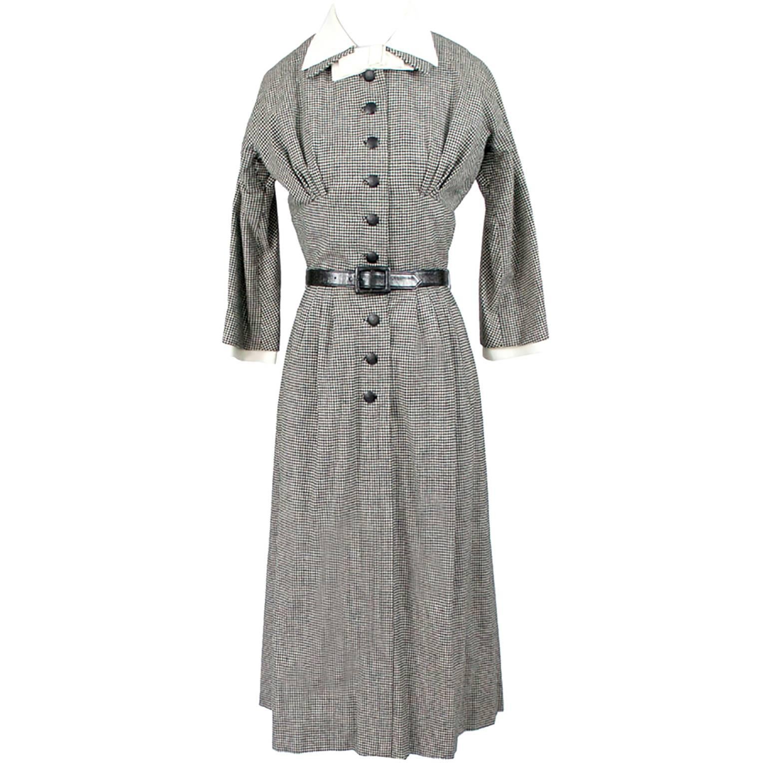 Mollie Parnis VIntage Dress 1951 Documented Hapers Bazaar Black White Check