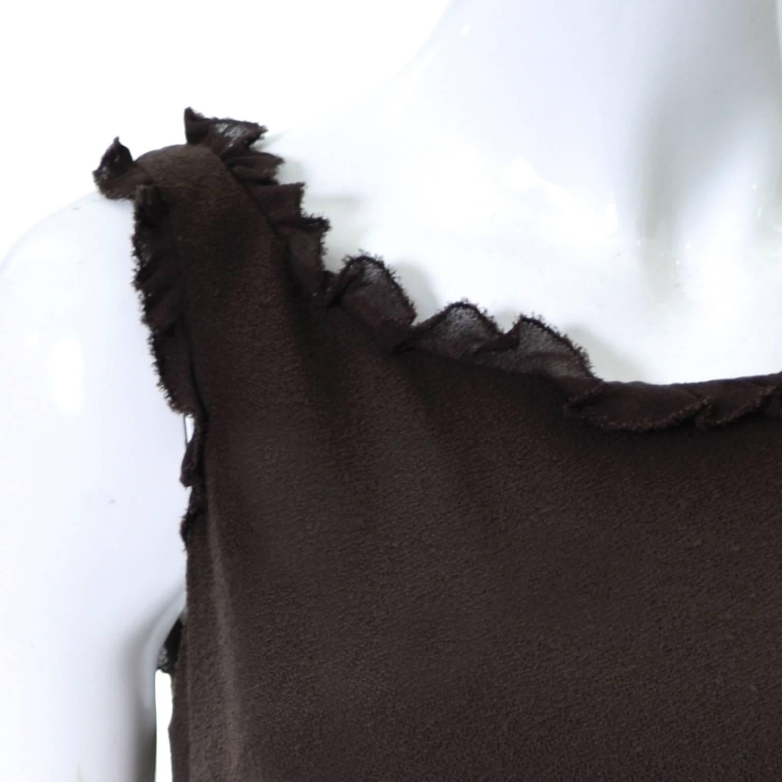 Women's Moschino Vintage Brown Belted Dress Ruffled Trim Wide Belt 4