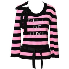 Iconic Vintage Sonia Rykiel Pull de Luxe Rhinestone Striped Sweater Top M/L