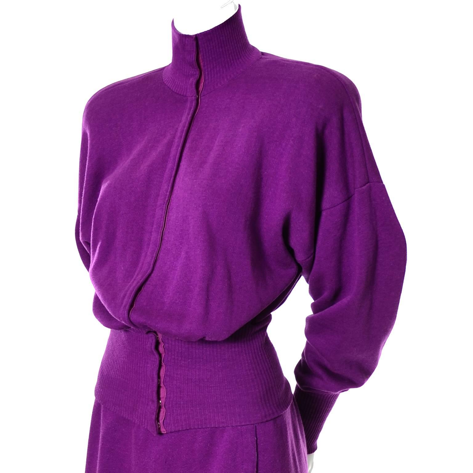 This is an iconic vintage 2 piece dress from Norma Kamali from the 1980's.  Norma Kamali was the first designer to so cleverly use sweatshirt or fleece fabric in modern chic pieces.  This 2 piece dress is one of her early 1980's designs and it