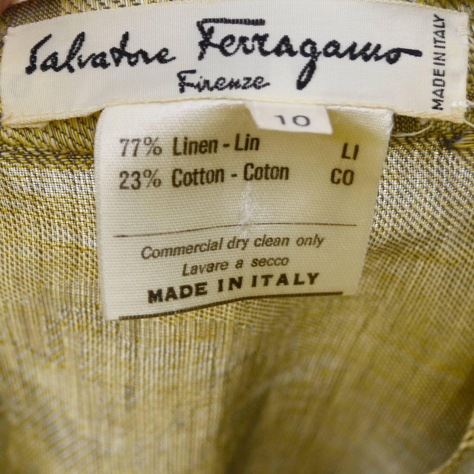 1980s Salvatore Ferragamo Vintage Linen Tunic Dress Statement Sleeves One Size 5