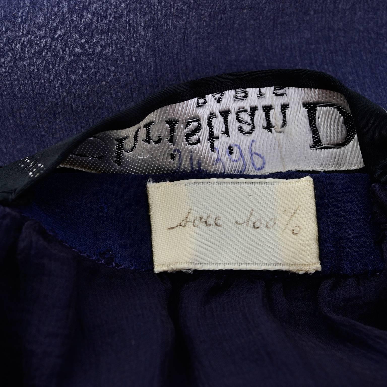 Robe haute couture vintage Christian Dior numérotée en mousseline de soie bleu marine XS en vente 3