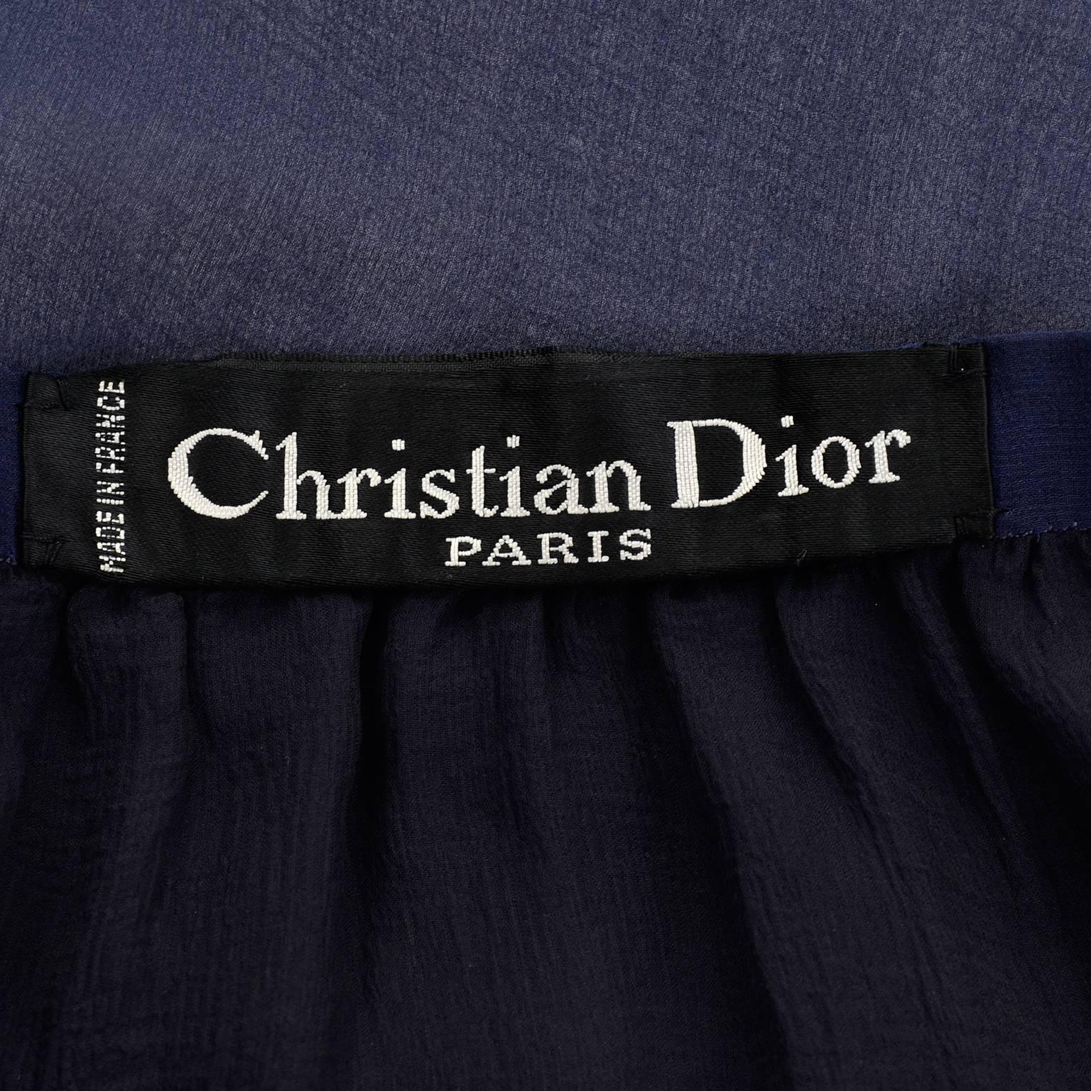Robe haute couture vintage Christian Dior numérotée en mousseline de soie bleu marine XS en vente 2