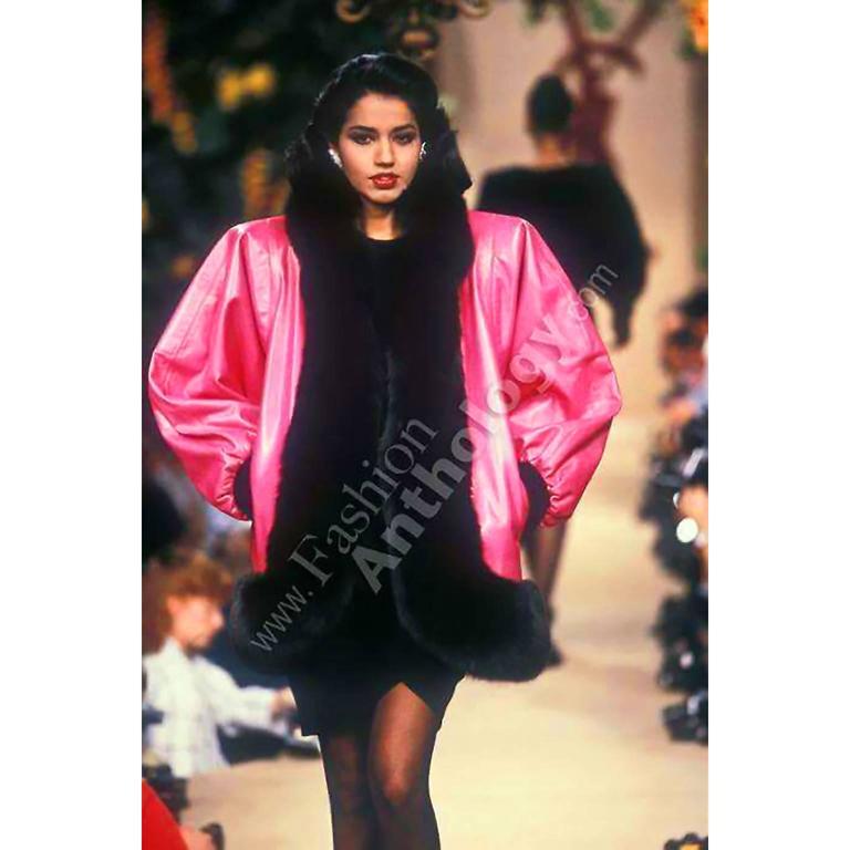Documented YSL HC 1987/88 Yves Saint Laurent Pink Leather Coat Fur Jacket 3