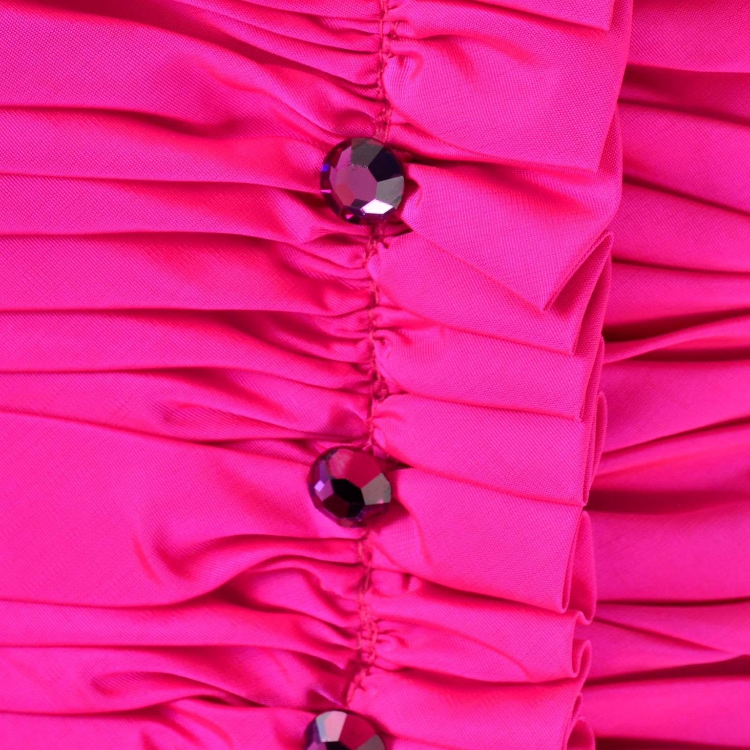 Women's Victor Costa Vintage Hot Pink Tulle lined Strapless Dress Full Skirt, 1980s 
