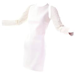 Kaufmanfranco Ivory Shift Dress With Cutwork Slashes & Lambskin Sleeves 8/10 4