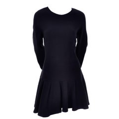 Kenzo Paris Retro Black Ribbed Knit Low Back Skater Dress W Asymmetrical Hem L