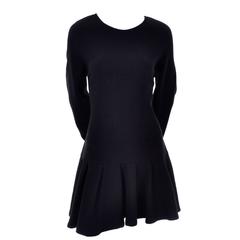 Kenzo Paris Vintage Black Ribbed Knit Low Back Dress With Asymmetrical Hem L