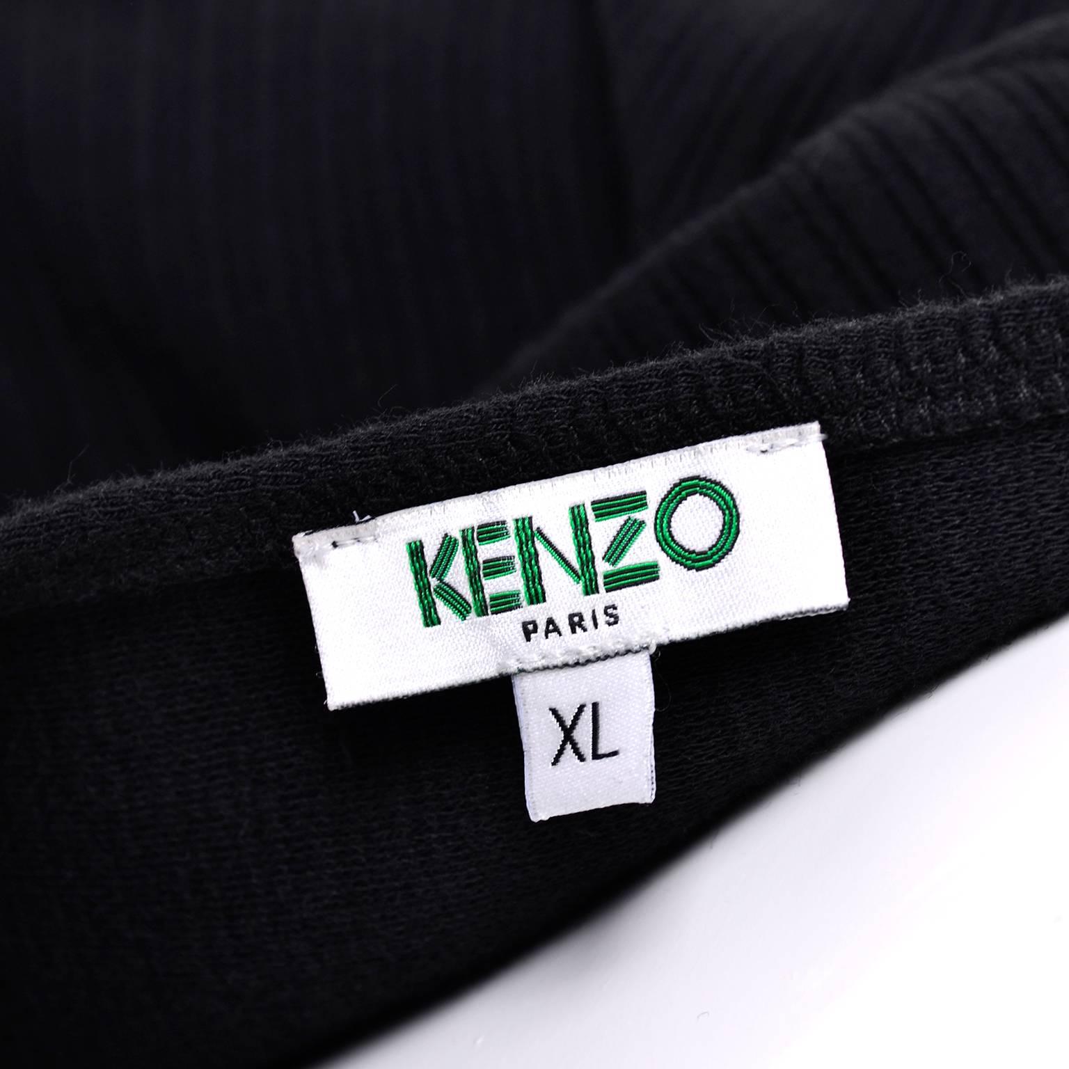 Women's Kenzo Paris Vintage Black Ribbed Knit Low Back Skater Dress W Asymmetrical Hem L