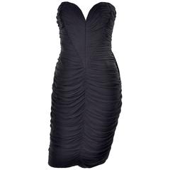 Documented Vintage 1986 Bodycon Vicky Tiel Strapless Black Dress W/ Heart Bodice