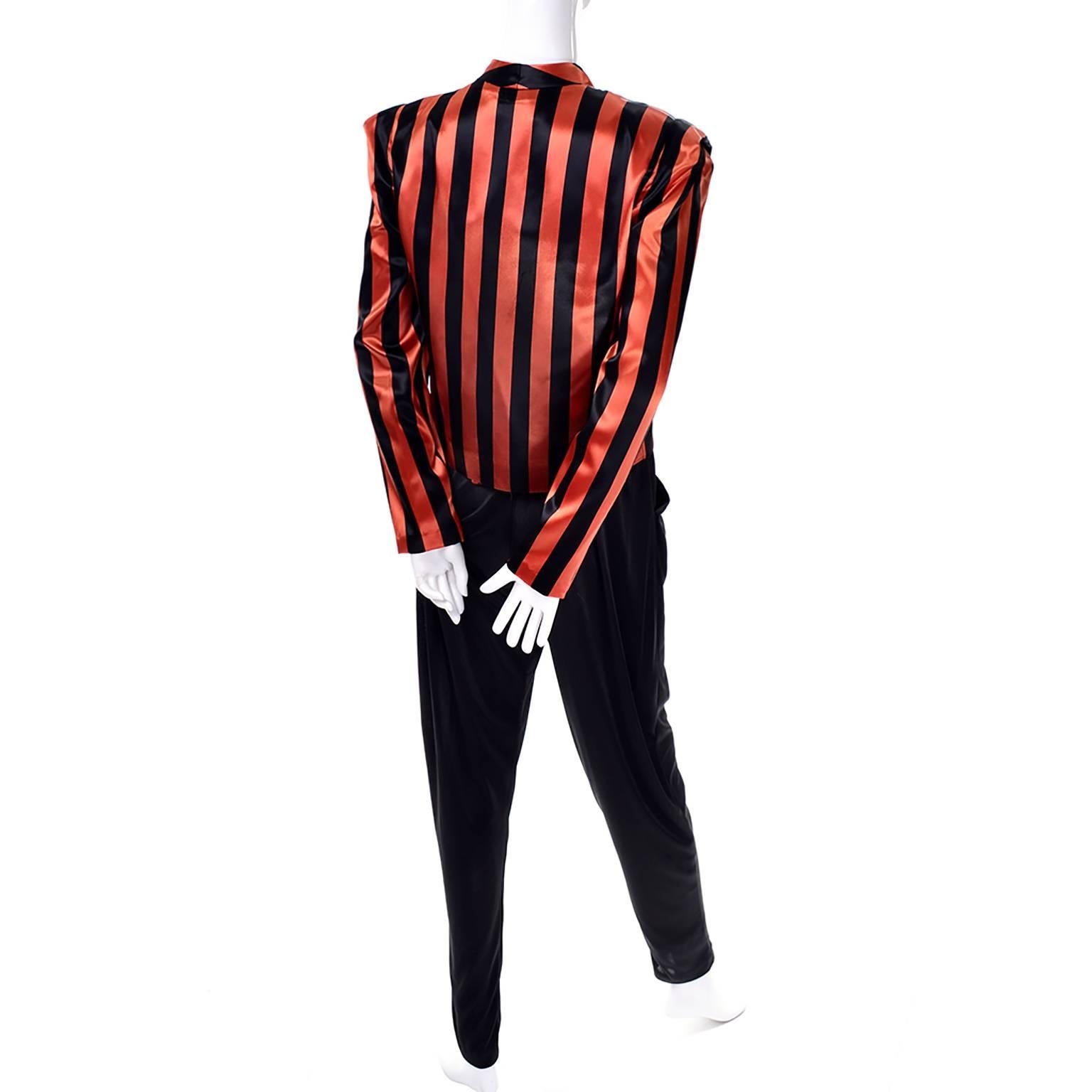 Women's Orange / Black Vintage Halloween Jumpsuit Striped Satin Jacket & Cummerbund 