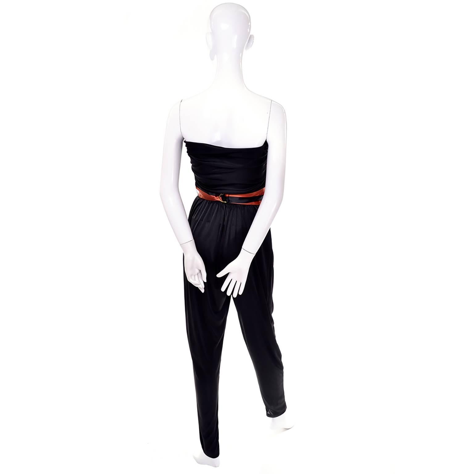 Orange / Black Vintage Halloween Jumpsuit Striped Satin Jacket & Cummerbund  In Excellent Condition In Portland, OR