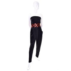 Orange / Black Vintage Halloween Jumpsuit Striped Satin Jacket & Cummerbund