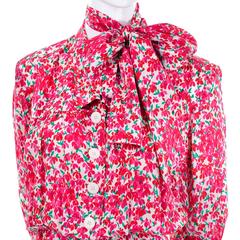 1970 Yves Saint Laurent YSL Vintage Dress in Pink Floral Silk Print