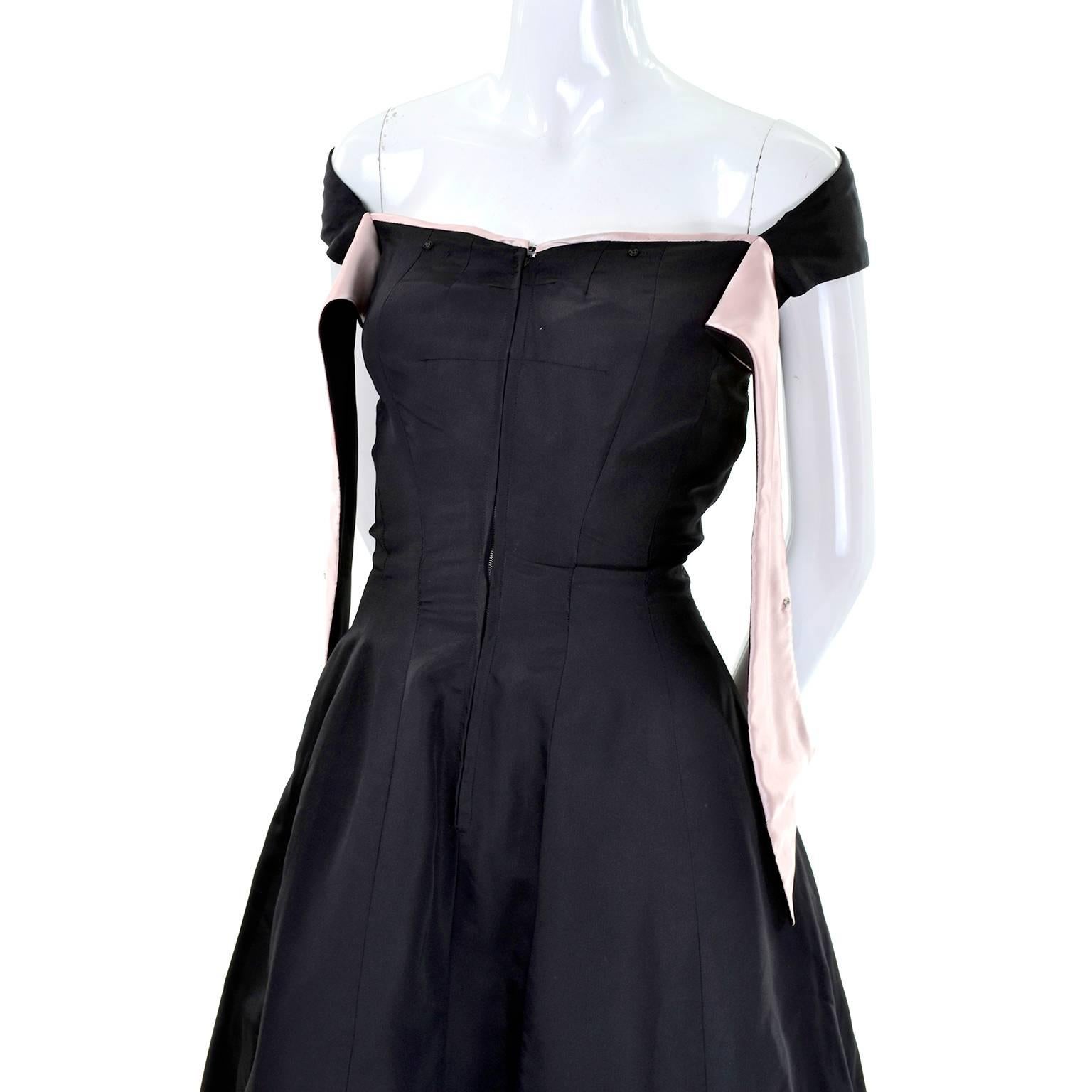 Rare Vintage Nettie Rosenstein Black Dress With Pink Silk Trim 1