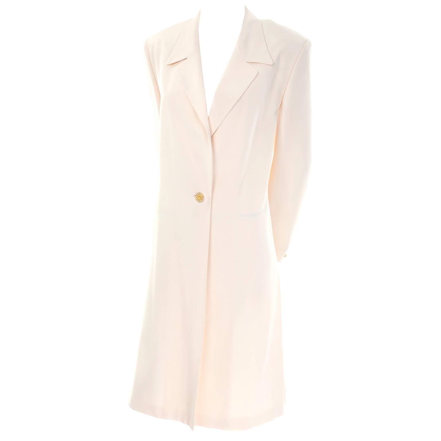 Vintage Escada Couture Creamy Ivory Silk Evening Coat Gold Rhinestone Buttons 38 For Sale