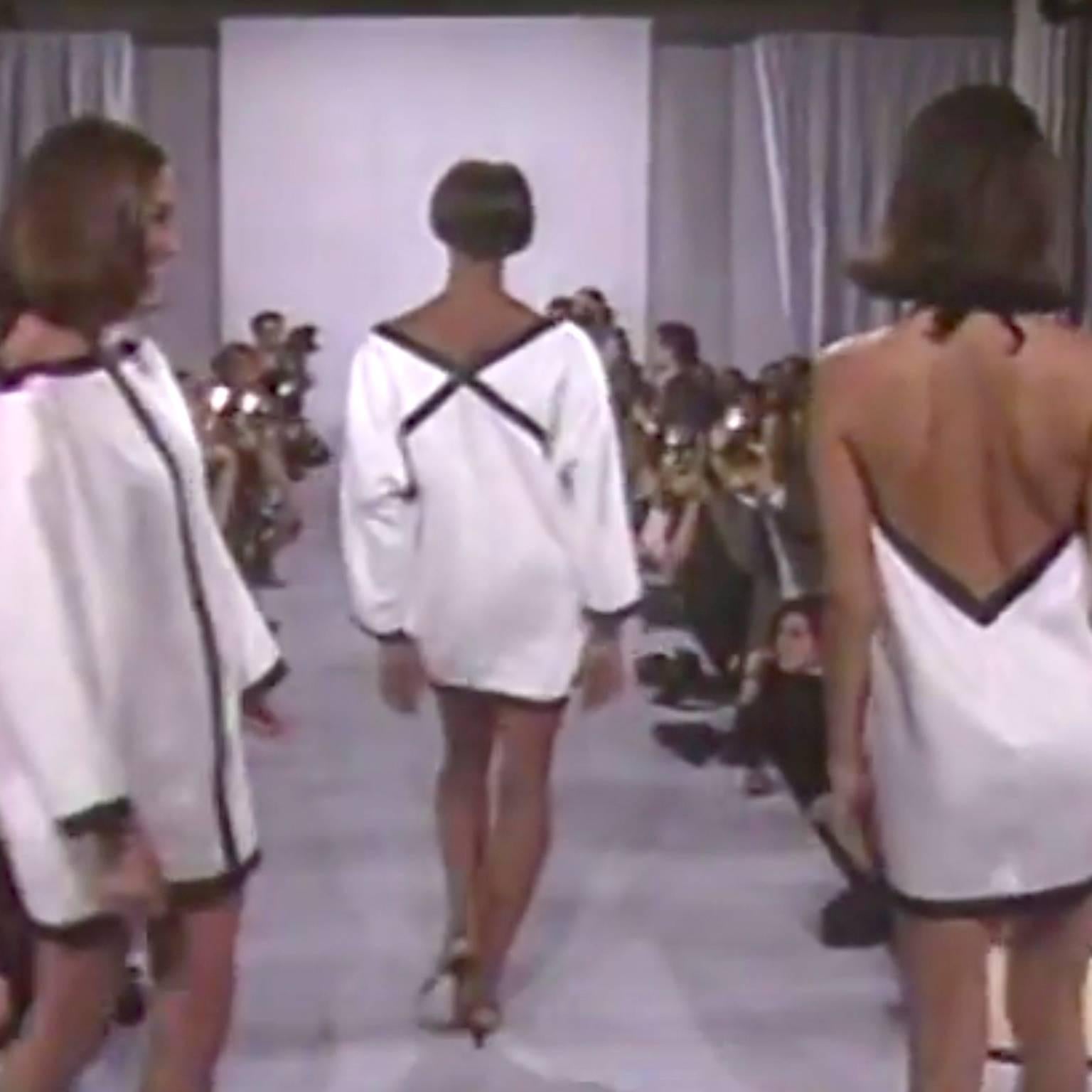 Isaac Mizrahi S/S 1990 Vintage White Linen Tunic Dress w/ Black Satin Trim 1