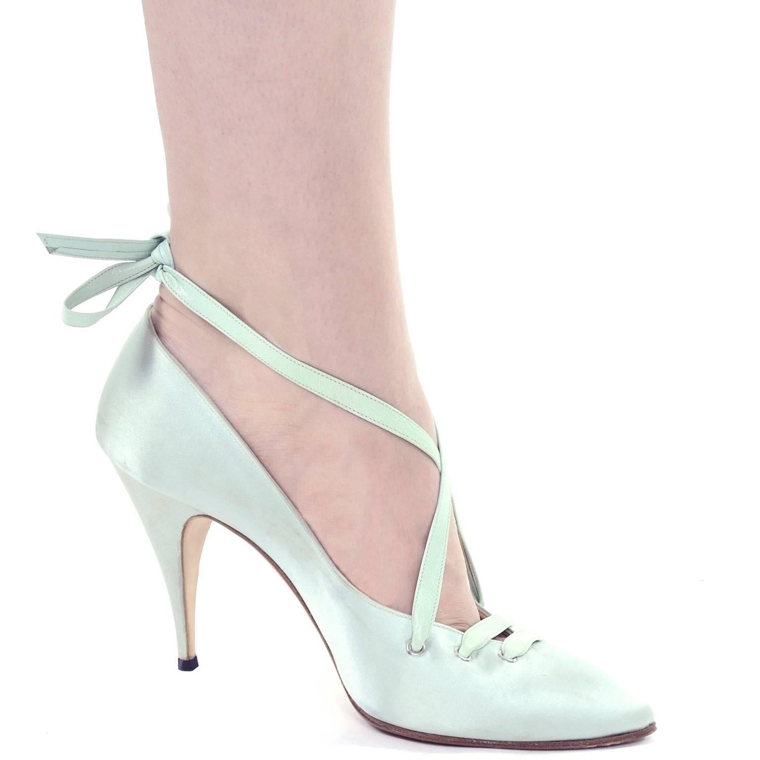 green satin shoes