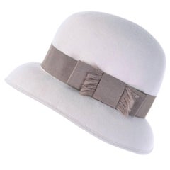 Patricia Underwood Cream Ivory Felted Wool Vintage Hat with Ribbon and Bow