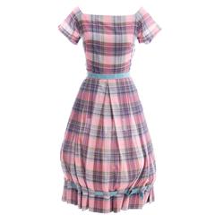 Rare Documented 1950s Vintage Clare Potter Dress in Pink & Blue Plaid 10