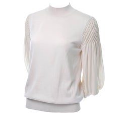 Used Louis Vuitton Sand Silk Cashmere Sweater with Smocking and Bishop Sleeves 