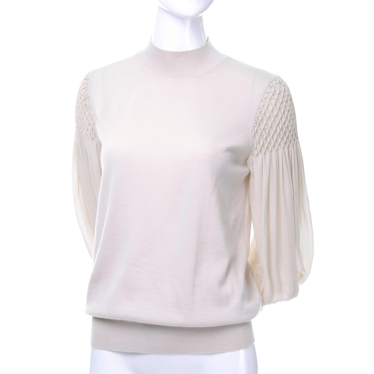 Louis Vuitton Sand Silk Cashmere Sweater with Smocking and Bishop Sleeves  1