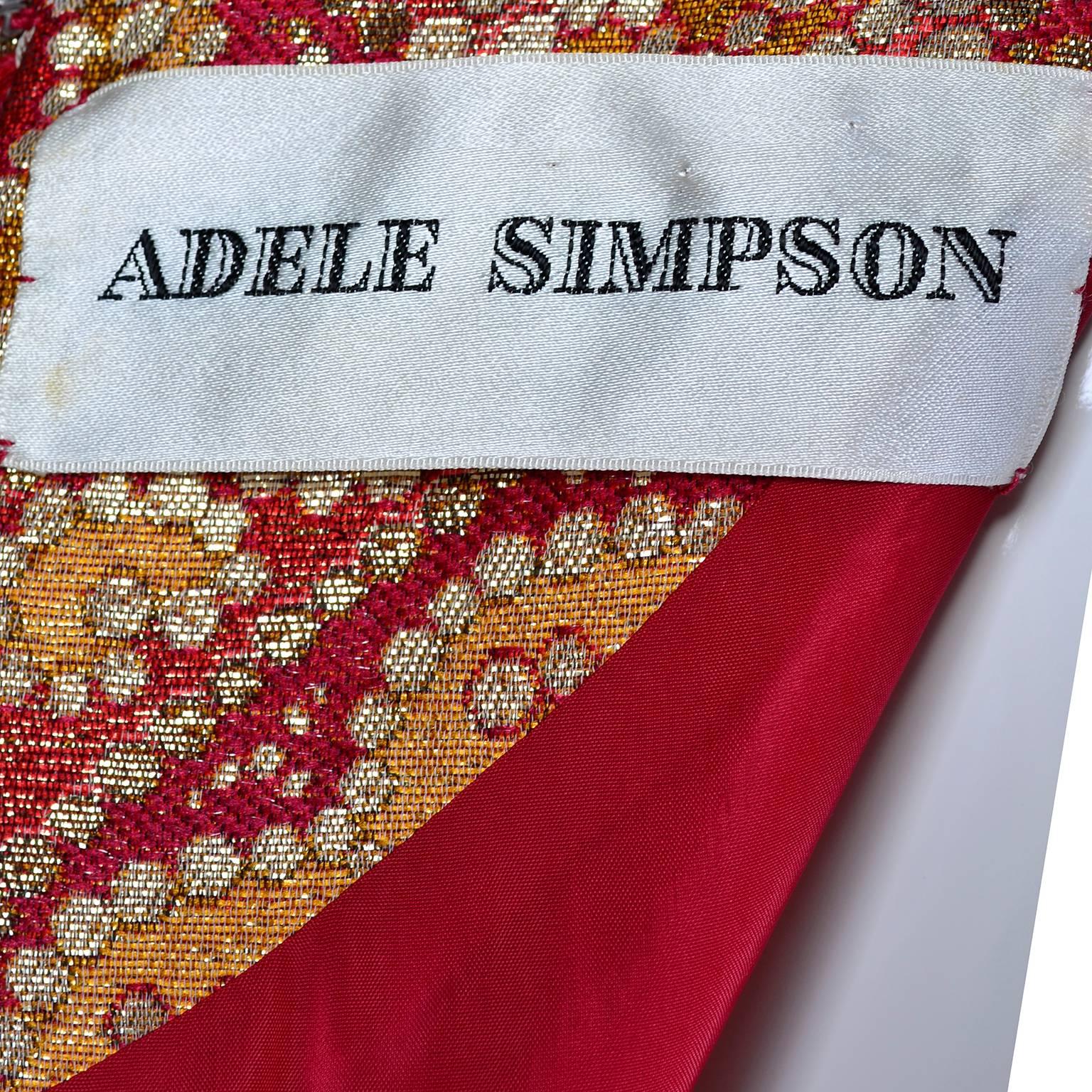 1960s Copper Gold Metallic Vintage Adele Simpson Dress W/ Rhinestone Belt 4