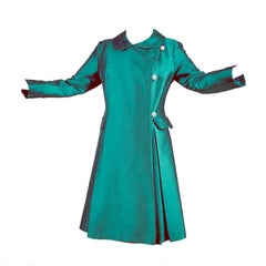 Vintage 1960s Maxine California Green Evening Coat With Rhinestone Buttons