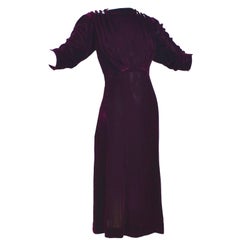 Alexanders 1930s Burgundy Velvet Dress With Rhinestone Clips