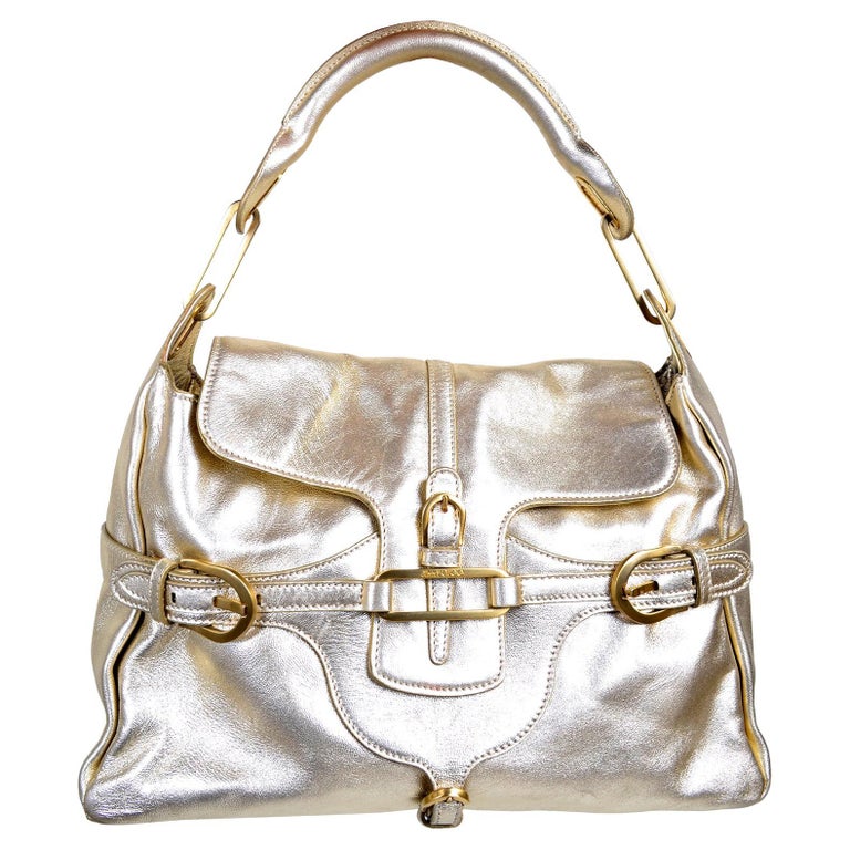 Jimmy Choo Vintage Bag Gold Leather Hobo Bag Handbag  For Sale