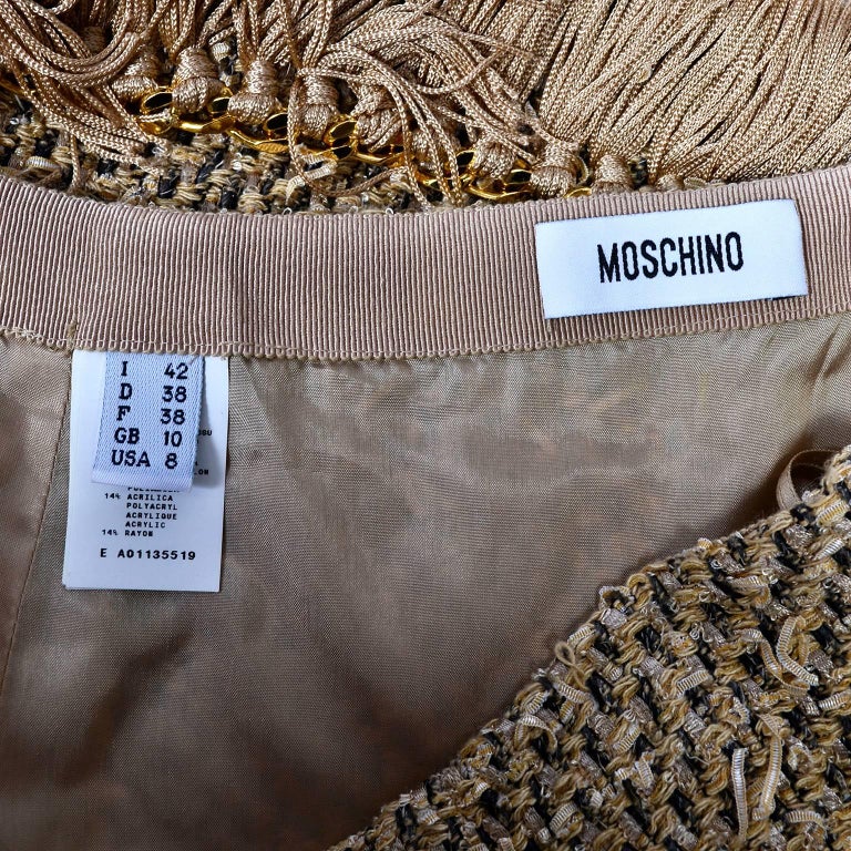 Moschino Gold Woven Skirt With Chain Detail And Tassel Fringe For Sale ...