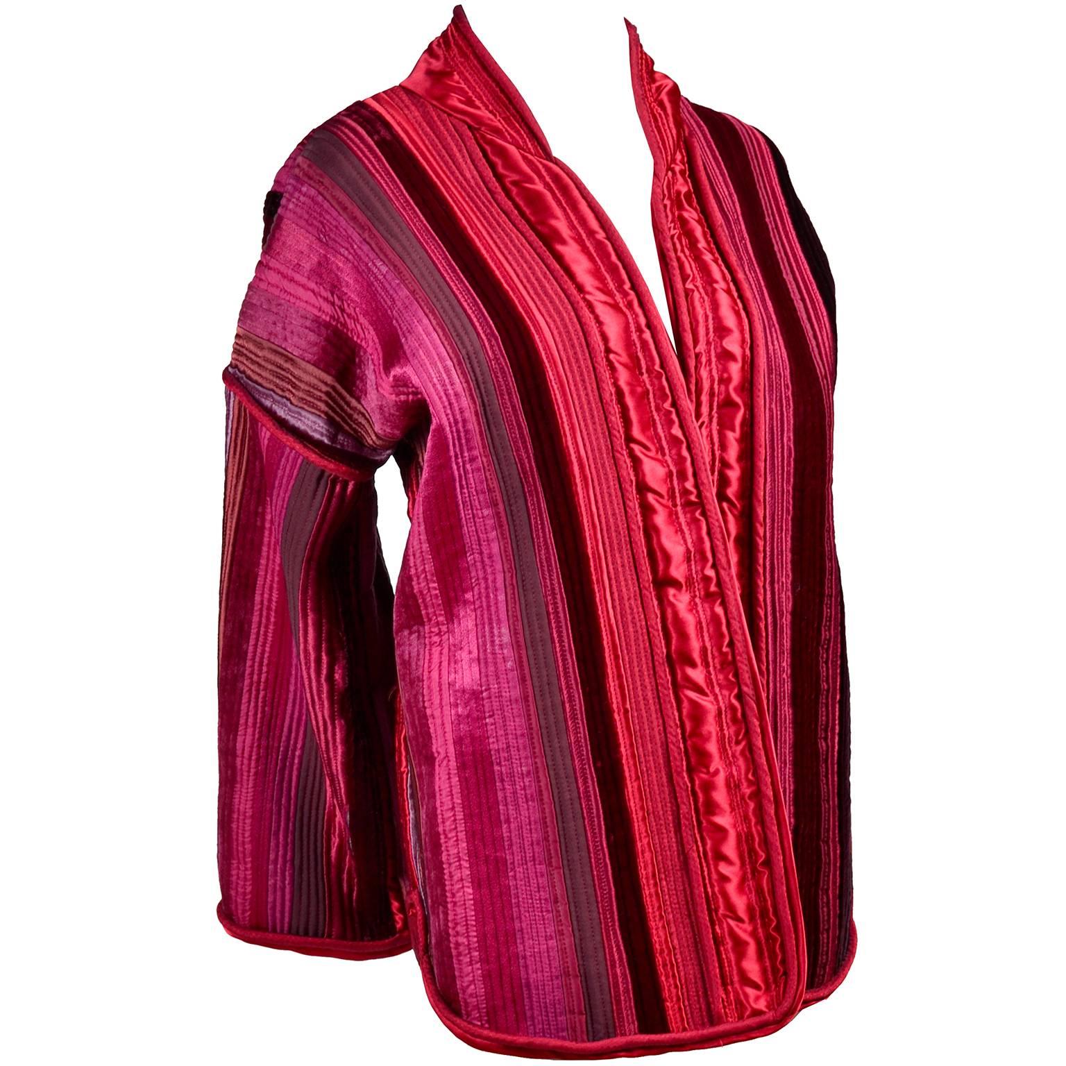 Boutique Vintage Jacket in Quilted Red Pink & Purple Silk & Velvet One of a Kind