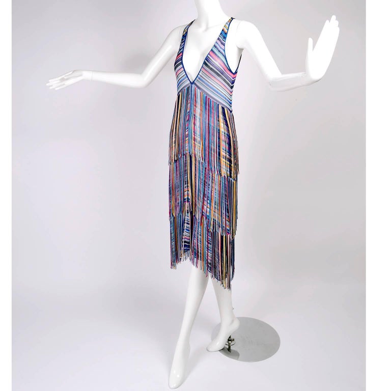 Rainbow Tiered Fringe Slip Dress with Matching Fringe Jacket or Sweater