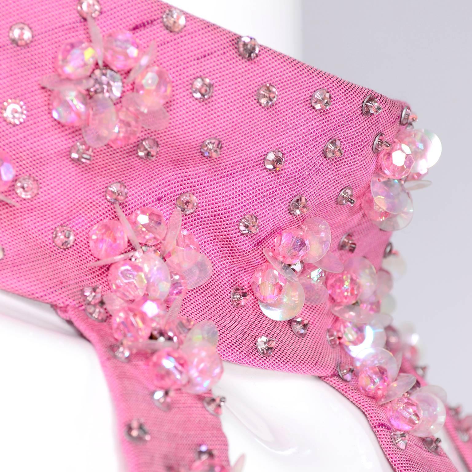 Women's Pierre Cardin Cutwork and Jeweled Cage Neck Pink Evening Gown / Dress, 1966