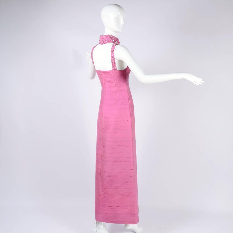 Pierre Cardin Cutwork and Jeweled Cage Neck Pink Evening Gown / Dress, 1966  5