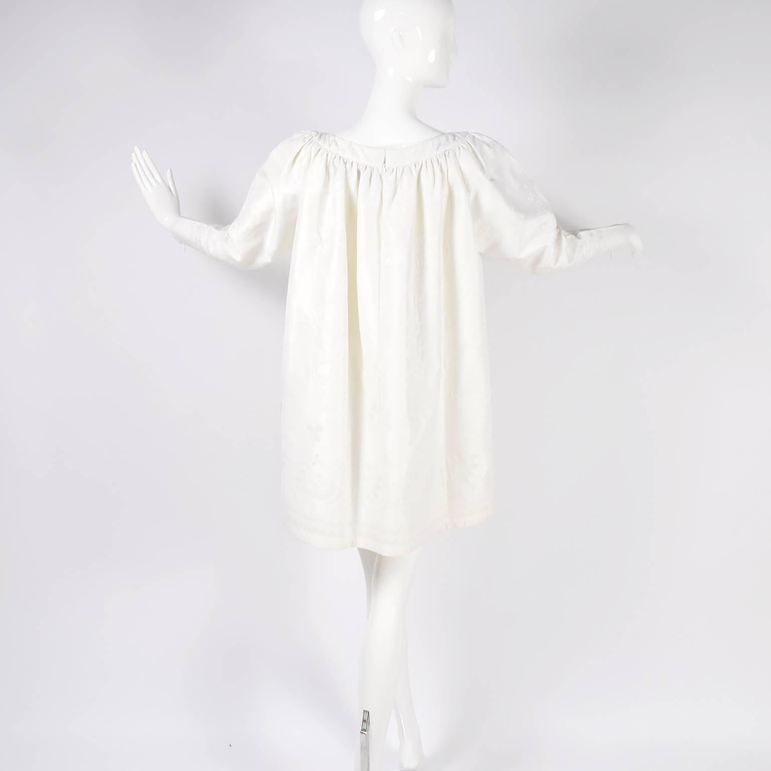 Women's 1980s Christian Lacroix Vintage White Linen Damask Tunic or Dress w Original Tag For Sale